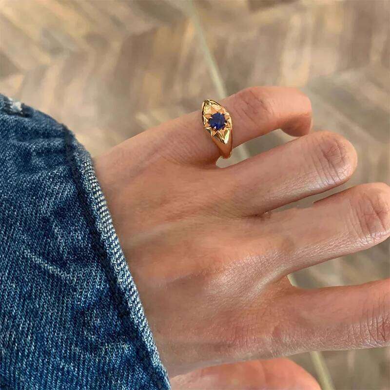 Foxanry Gold Color Blue Zircon Star Tail Rings For Women Couples Exquisite Trendy Elegant Temperament Engagement Jewelry Gifts H260312