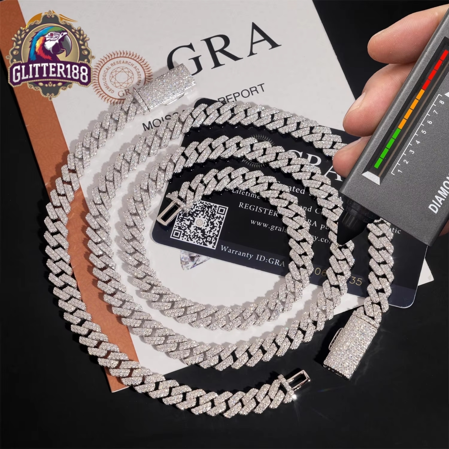 Ready to Ship Classic 8mm Cuban Link Chain Moissanite Hip Hop Jewelry 925 Silver Iced Out Cuban Link Necklace Pass Diamond Chain