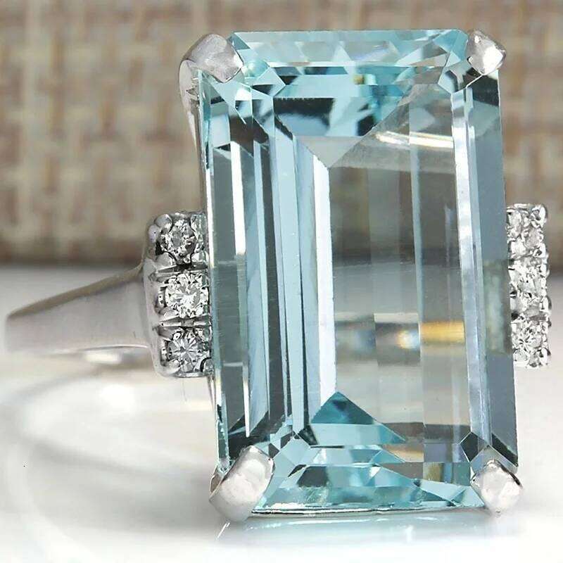 Fashion Princess Engagement Jewelry 16.42CT Natural Aquamarine Gemstone 925 Silver Wedding Promise Ring Size 5 -11 H260312