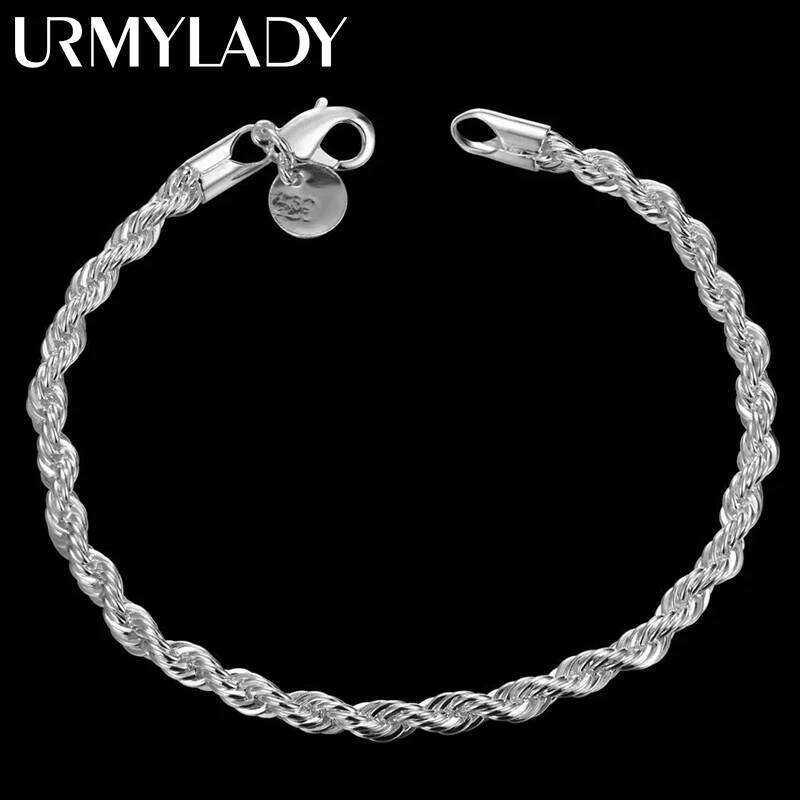 Fashion charm 925 Sterling Silver Bracelet for man woman 4MM Twisted rope chain fine jewelry Wedding party Christmas gift Z260313