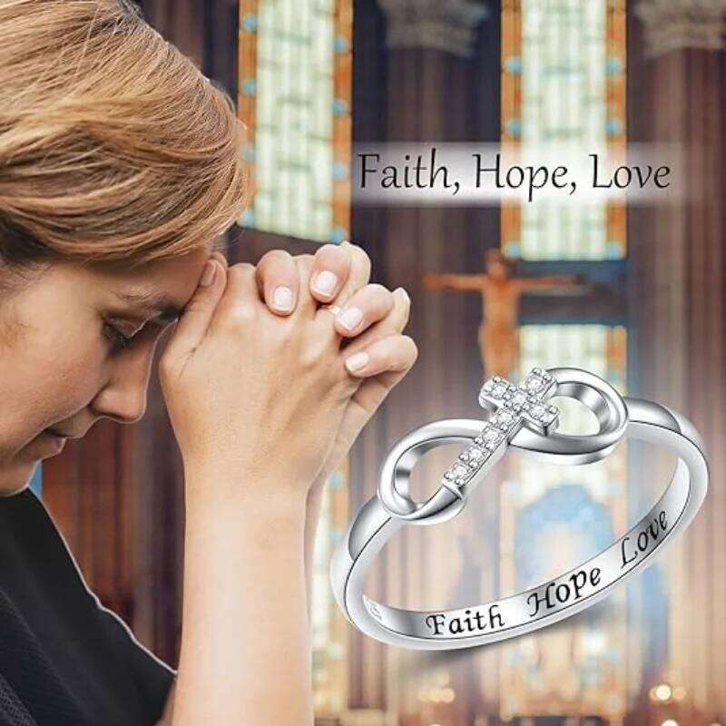 Huitan 925 Sterling Silver Infinity Sign Cross Designed Wedding Band Eternity Ring Simple Stylish Elegant Jewelry for Women H260312