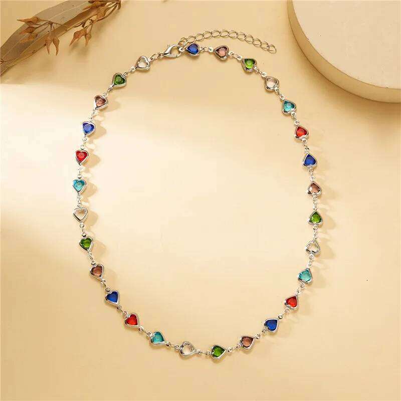 Exquisite Colorful Crystal Heart Choker For Women Charm Zircon Metal Chain Necklace Party Birthday Jewelry Gift H260312