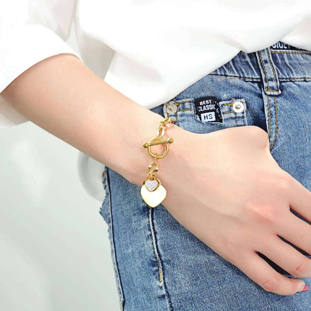 1 Pcs Bangle For Women Girl Not Fade Stainless Steel Gold Plated Waterproof Geometric Heart Pendant Bracelet Jewelry Z260313