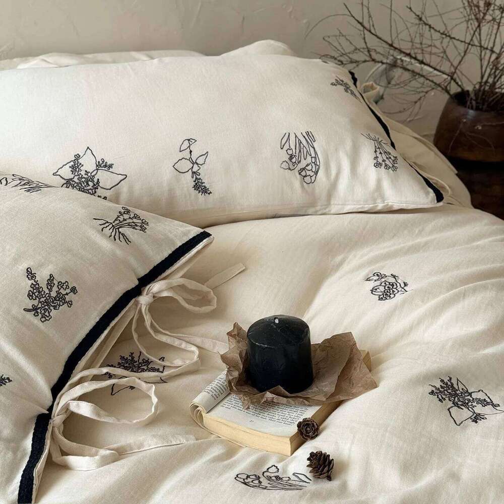 Soft breathable four-piece set pure girl heart double yarn bed sheet quilt cover H260312 - view 4