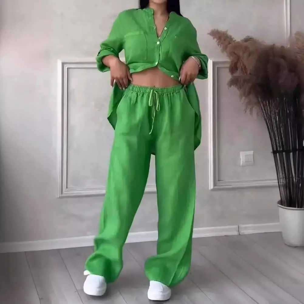 2024 Summer New Trend Cotton and Linen Shirt Suit High Waist Loose Trousers Elegant Women Sets Two Piece Set for Women M260313