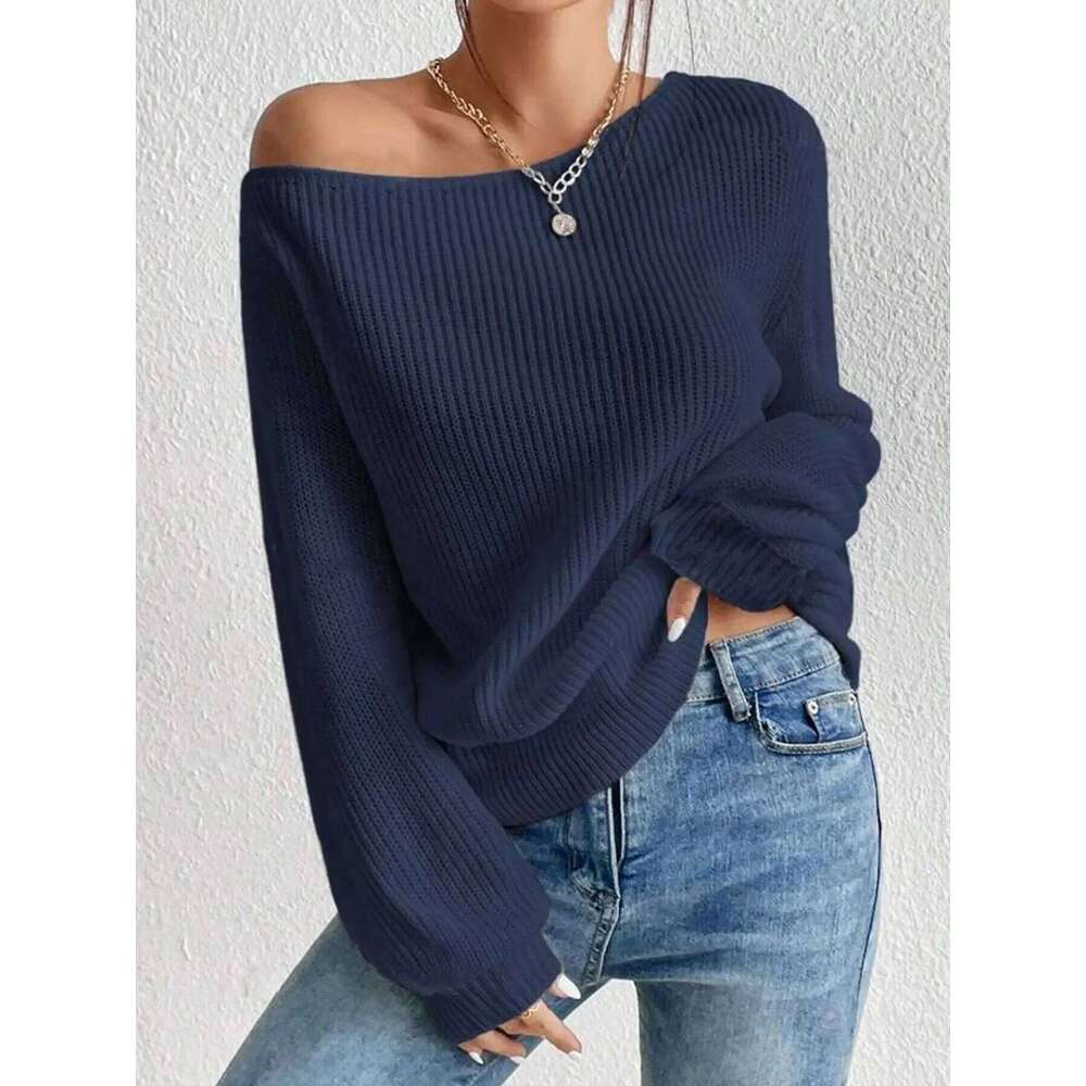 Personality Off-the-shoulder Knit Pullover Sweater, Women's New Solid Color Loose Casual Knitted Sweater for Autumn and Winter Z260314