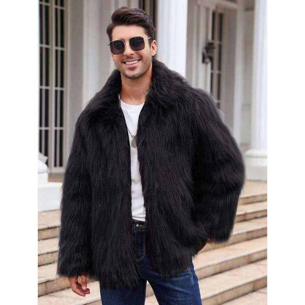 Men Faux Fox Jacket Coat Winter Thick Fluffy Long Sleeve Lapel Warm Shaggy Outerwear Luxury Fur Jackets Mens Z260313