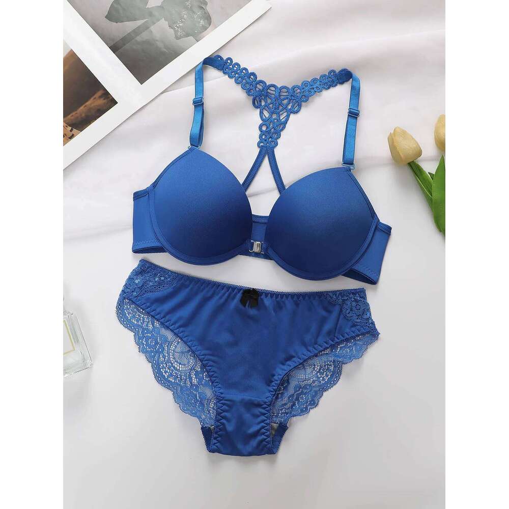 Ladies' black red blue with steel rims front buckle beautiful back pull up bra underwear set A2128