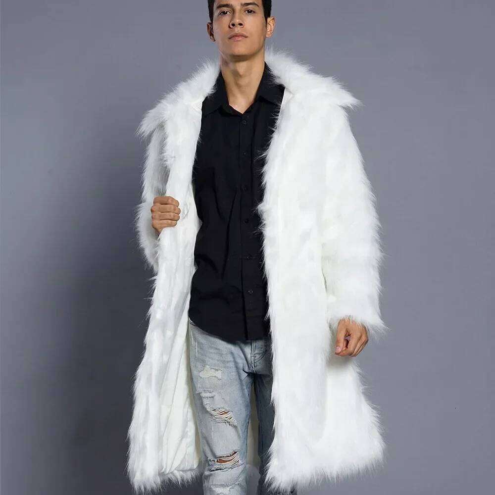 Men Fox Coat Winter Thick Fluffy Sleeve Warm Shaggy Luxury Faux Fur Long Jacket Bontjas Jackets Mens Z260313