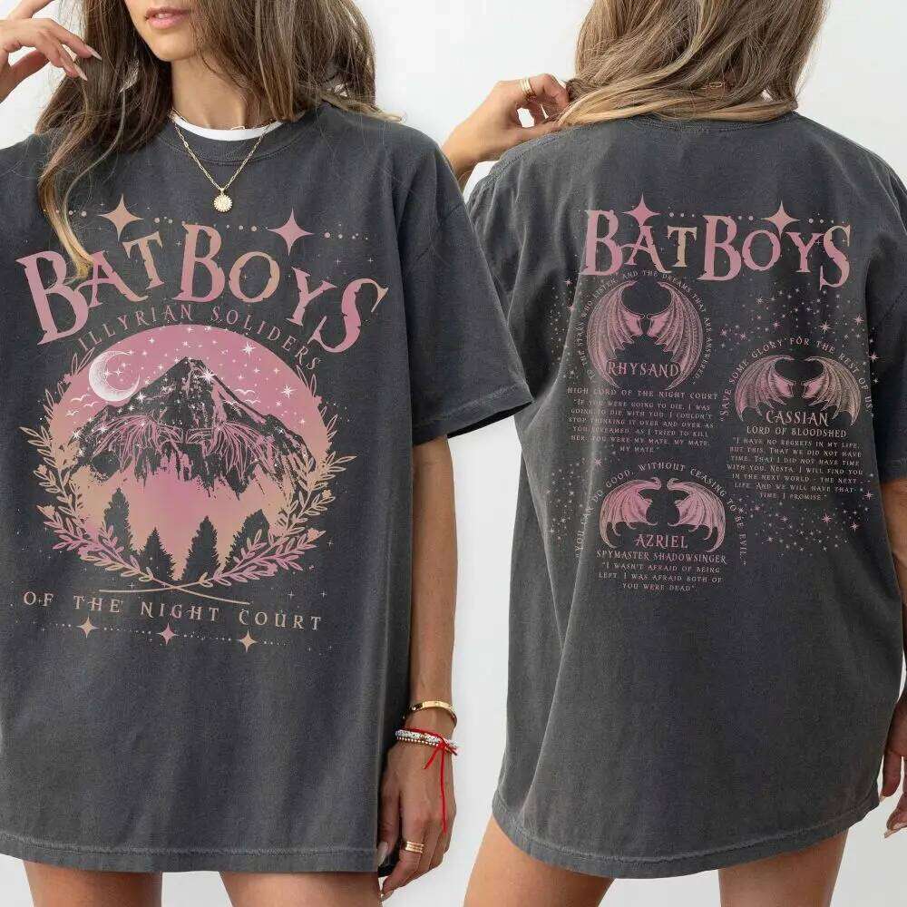 ACOTAR Bat Boys Sarah J Maas Book Boyfriend Night Court 100% Cotton Loose Retro Shirt Unisex Tee Fantasy Apparel Y2K Top Z260314