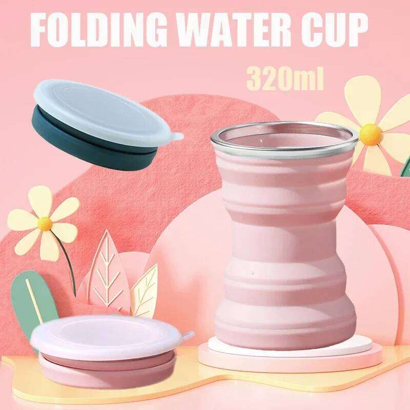 320ml Portable Silicone Folding Water Cup Outdoor Heat Resistant Telescopic Collapsible Foldable Mug With Lid For Travel Camping Z260313