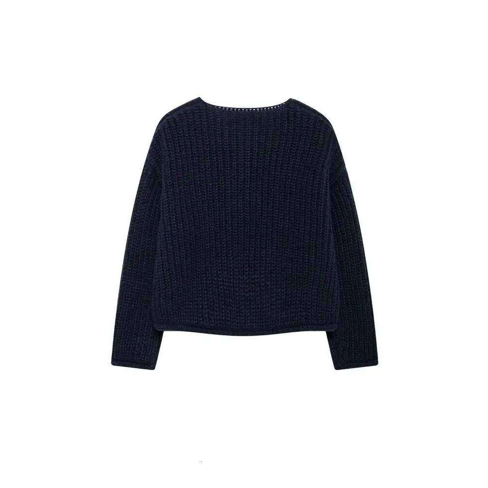 Women's Long Sleeve Knit Cardigan Sweater, Gold Buttons, Front Patch Pockets, O Neck, Female Outerwear, Chic Tops, Fashion Z260313