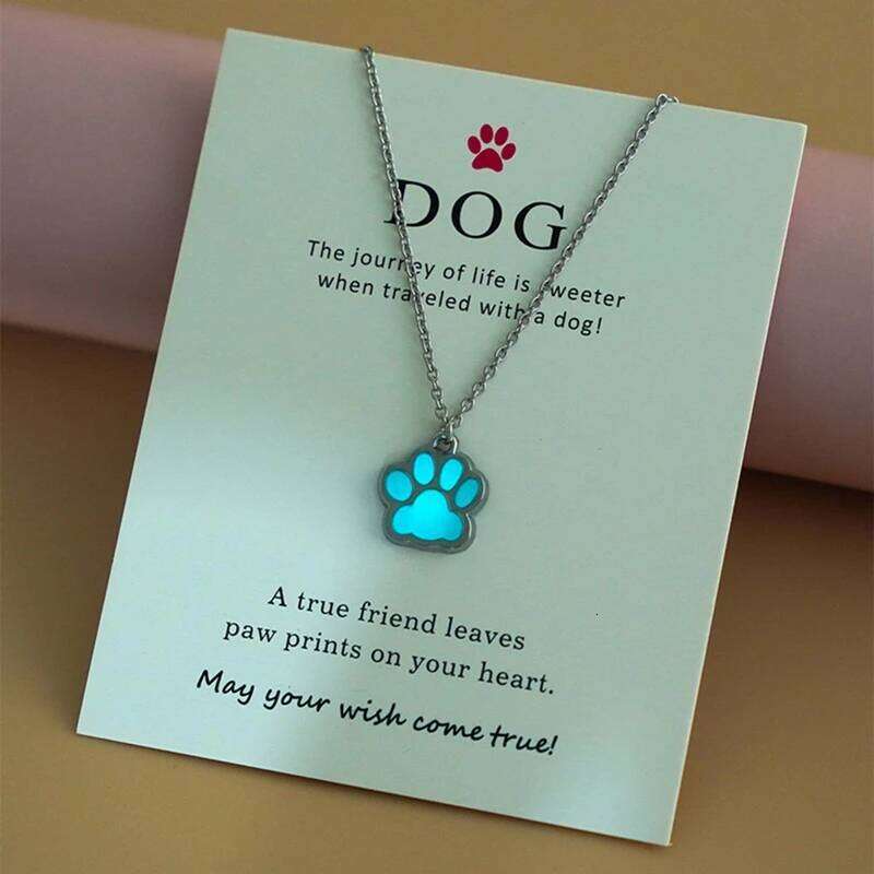 Glow In The Dark Cute Luminous Dog Cat Paw Pendants Necklaces for Mens Women Necklace Chain Fashion Jewelry H260312