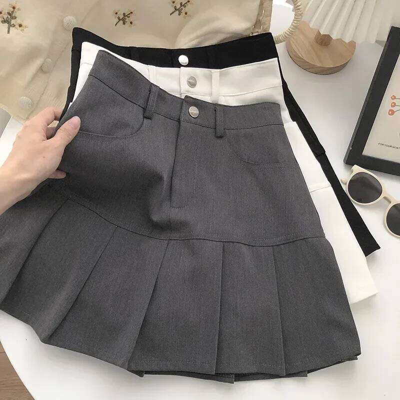 Y2K Vintage High Women College Style Uniforms Waist Pleated Safety Pants Mini Skirts Woman Korean Street Slim A-Line Skirt Z260314