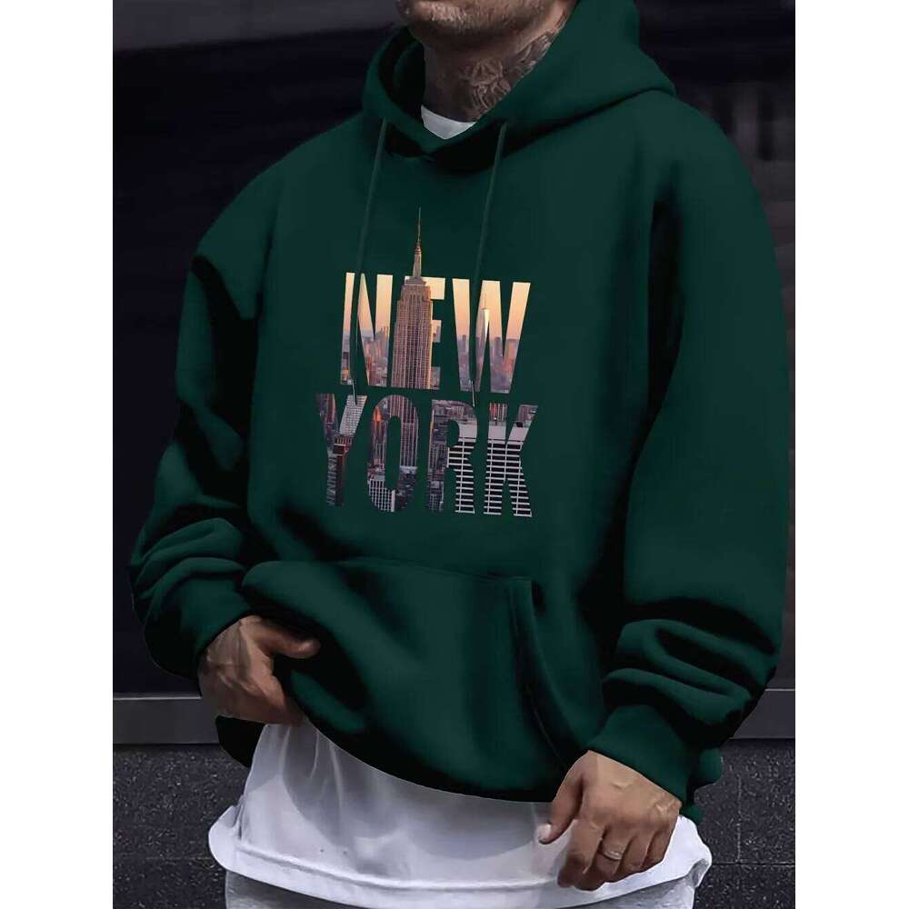Autumn Men's European and American Style Comfortable Hoodie with New York Letter Print Casual Outdoor Adult Sweatshirt Z260315