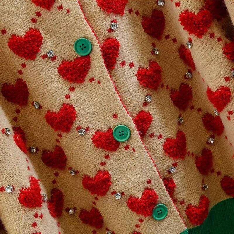 Heart Plaid Viscose Wool Thick O-Neck Vintage Knitted Women's Cardigans Sweater Fashion Single Breasted Short Cardigan For Women Z260313