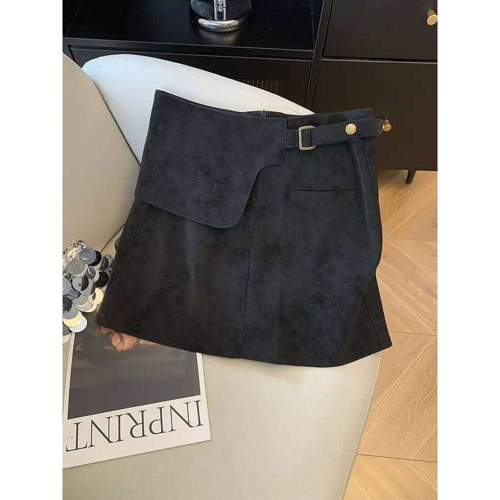 Spice Girl Irregular Hip Wrap Women's Fashion Buckle A-Word Leather Skirt Z260314