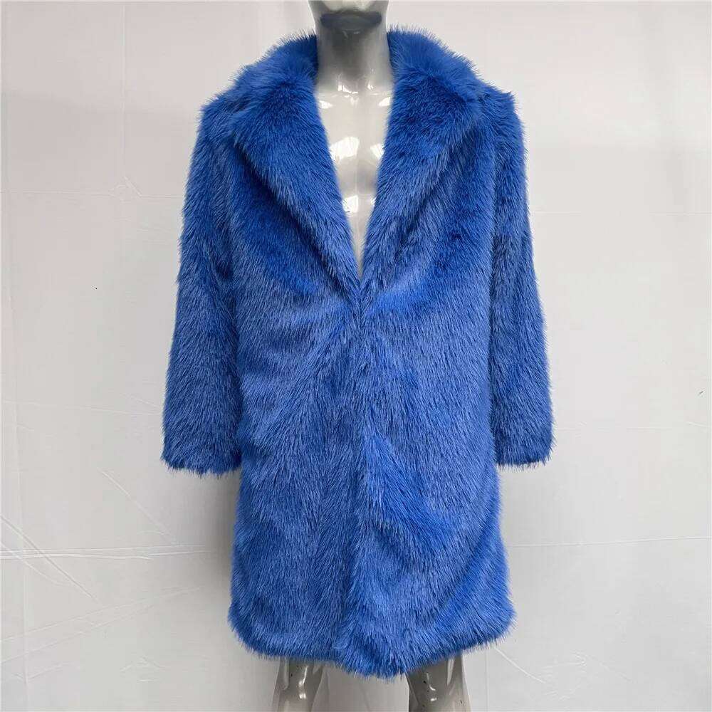 Men Coat Single Breasted Faux Long Sleeve Thick Warm Fur Solid Outerwear Spliced Overcoat Casual Winter 2025 Z260313