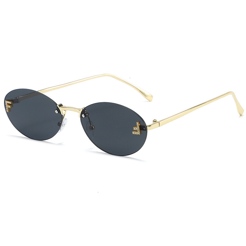 Frameless Designer Sunglasses with Diamond-Encrusted Oval Frames Fashion Sunglasses