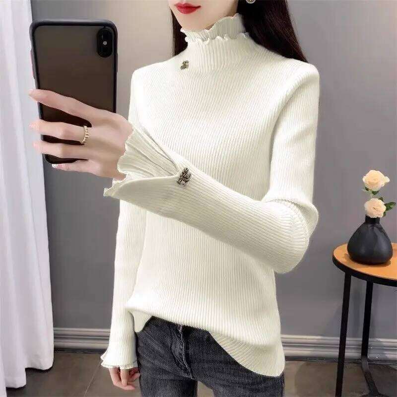Underlay Women's Autumn and Winter High Neck Sweater 2023 New Lace Net Red Popular Advanced Fashion Age Reducing Top Z260313
