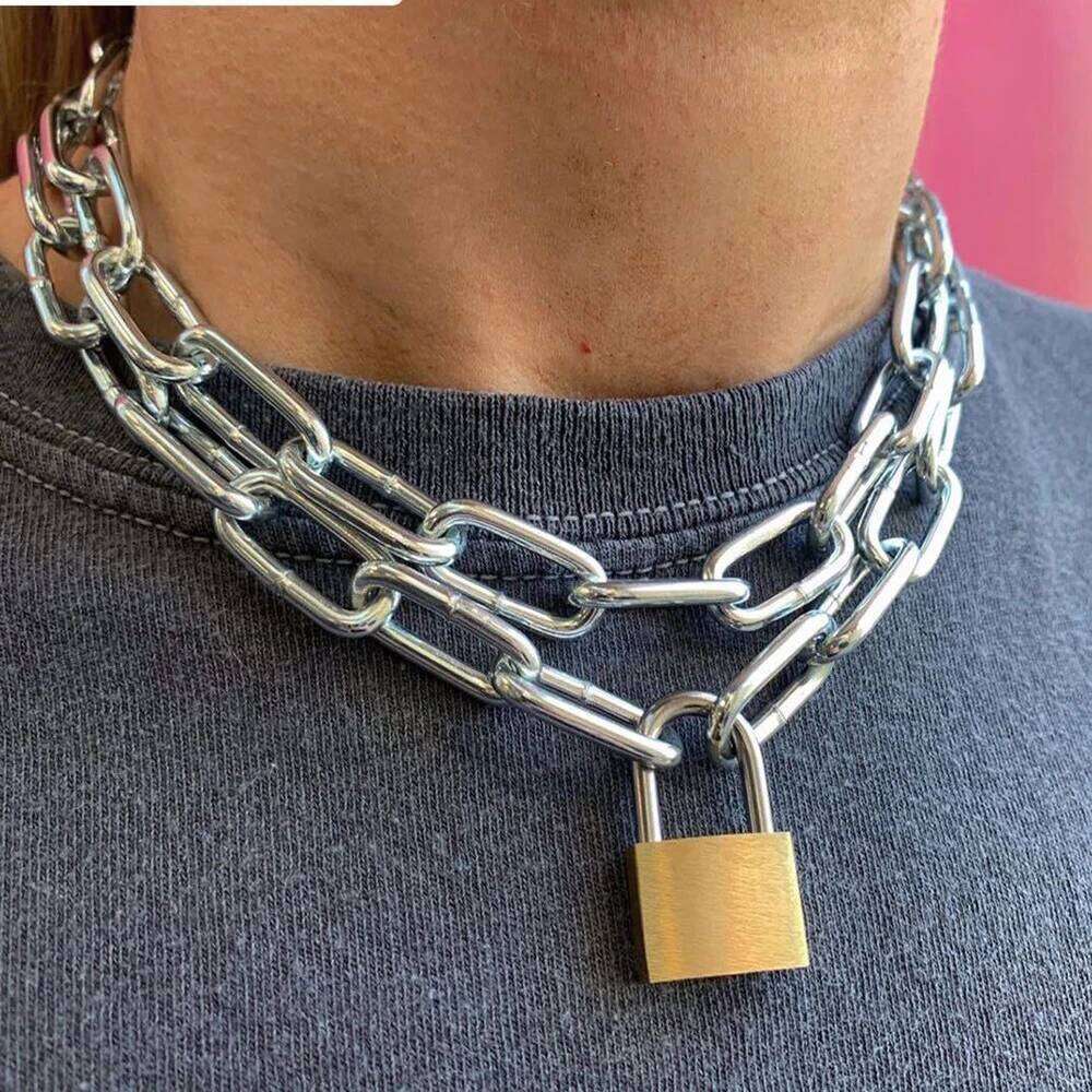 Retro Punk Fashion Exaggerated Thick Chain Simple New Couple Multi-Layer Lock Necklace Unisex Jewelry Accessories H260312