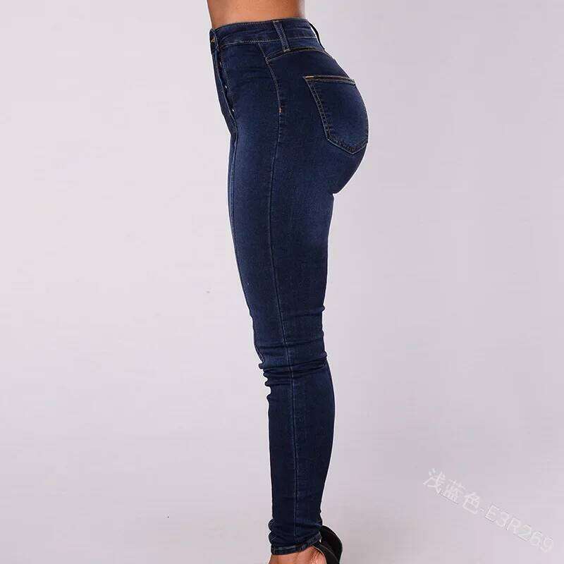 Women Elegant Vintage Stretch Bodycon Jeans Fashion Casual Double Breasted High Waist Skinny Denim Pants Trousers Z260313