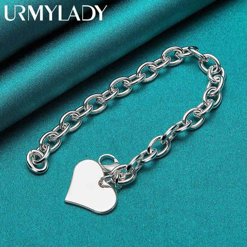 URMYLADY 925 Sterling Silver Love Heart Pendant Bracelet For Women Wedding Party Fashion Jewelry Z260313