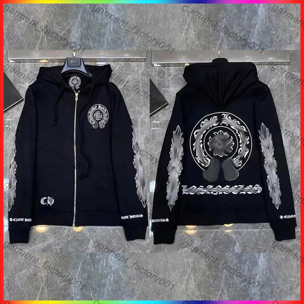 5A mens designer clothes Zippered Jacket Men's Hoodie Men Jackets Hoodie Woman Embroidered horseshoe sanskrit cross Streetwear Women Loose Casual Hoodie