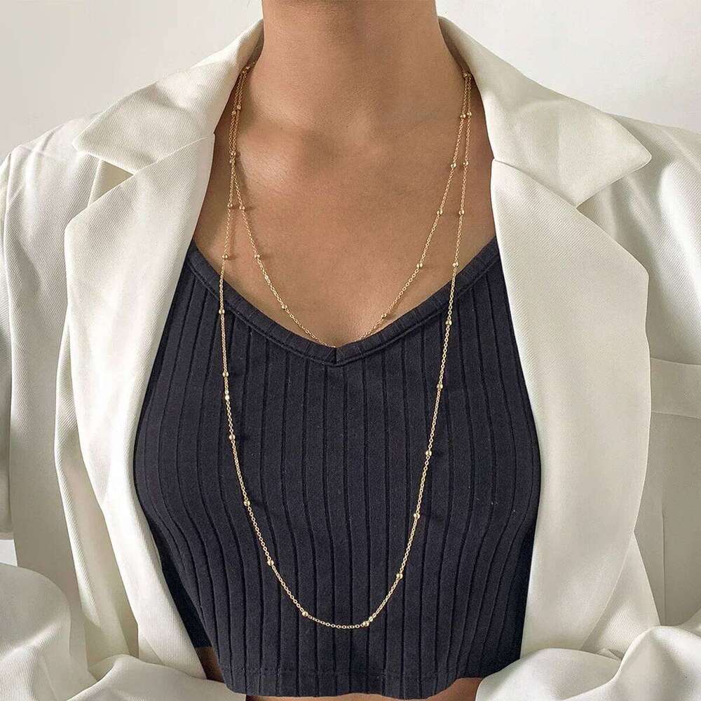 Stainless steel exaggerated beaded long jewelry for women 2024 hip hop clavicle chain charm necklace H260312
