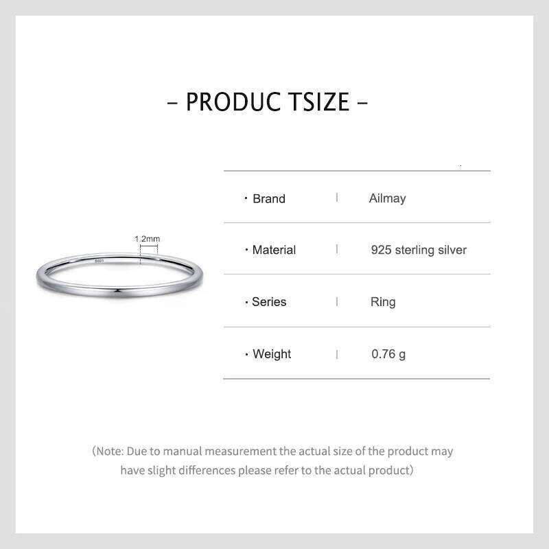 Ailmay Solid 925 Sterling Silver Minimalism Simple Smooth Stackable Finger Ring For Women Girls Party Accessories Jewelry Gifts H260312