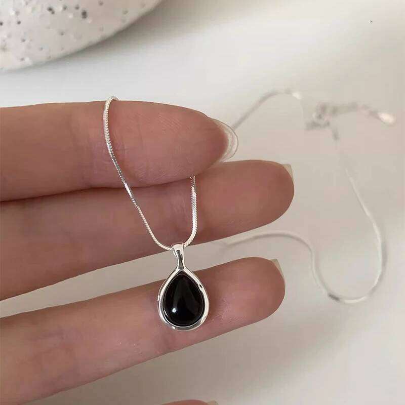 Foxanry Black Zircon Water Drop Snake Chain Necklaces For Women Couples Minimalist Classic Trendy Elegant Daily Accessories H260312