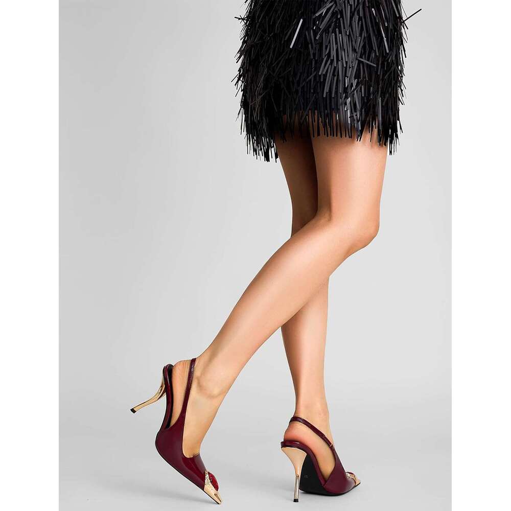 Rhinestones Slingback Kitten Heels Pointed Closed Toe Pumps Women Stiletto Inch High Heeled Sandals For Dress Shoes MOJIDASHU