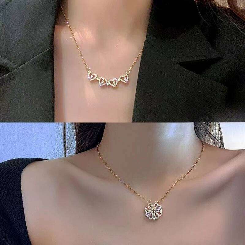 Shaped Cr Pendant Necklace for Women,Double Wear Magnet Heart Flower Pendant, Clavicle Chain Gifts H260312