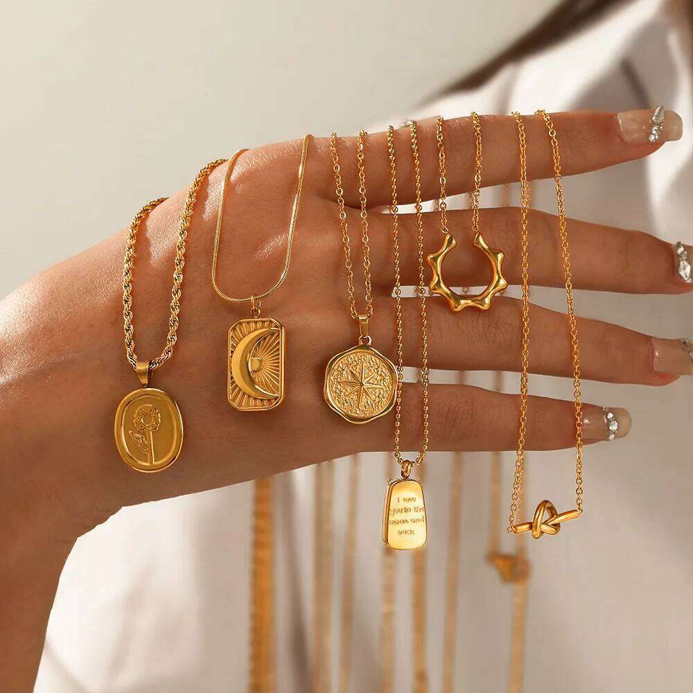 French Vintage Necklace for Men Women Star Moon Flower Pendant Choker 316L Stainless Steel Sweater Chain Jewelry Accessory H260312