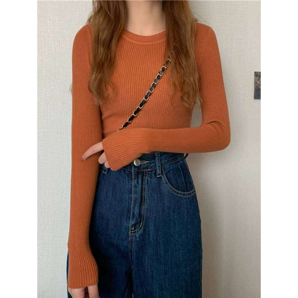 2025 Women Sweater Autumn Long Sleeve Pullover Basic Top Fashion O-neck Elastic Female Winter Solid Knitted Jumper Z260313