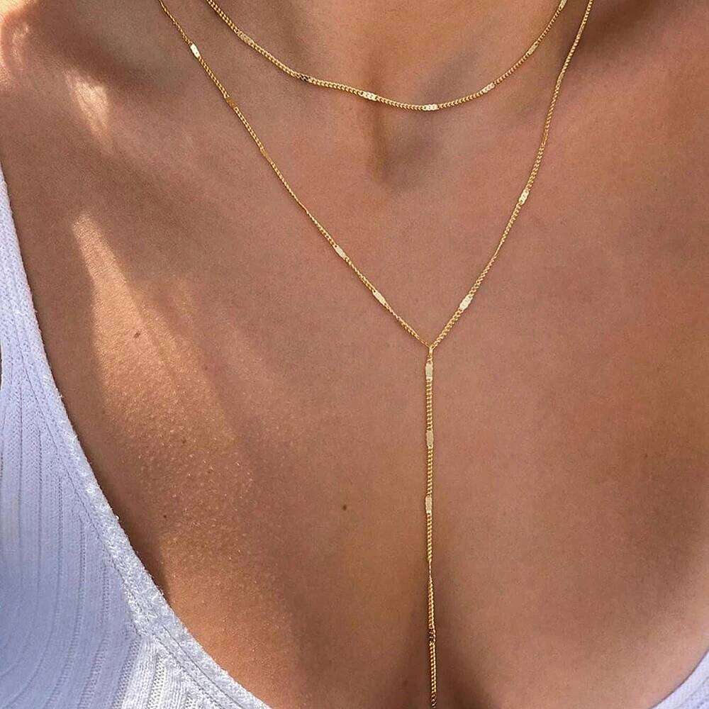 DOTIFI Stainless Steel Fashion Commuter Y-Shaped Fringe Necklace Minimalist Double-Layer Collarbone Chain For Women H260312