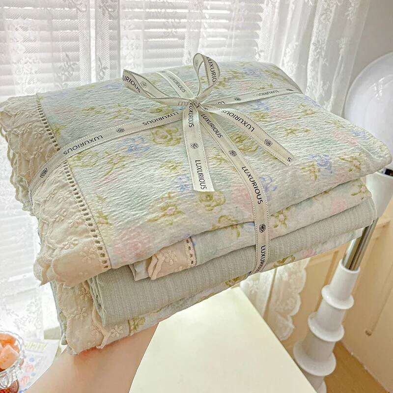 Floral Bedding Korean Style Duvet Cover Bed Linen Flat Sheets Set 2 Pillowcases Single Double Queen Size For Student H260312 - view 3