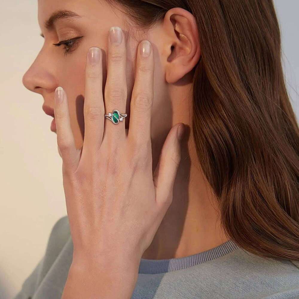 Fansilver 925 Sterling Mood for Women Cubic Zirconia Accents 18K Gold Plated Oval Moonstone Statement Silver Rings H260312