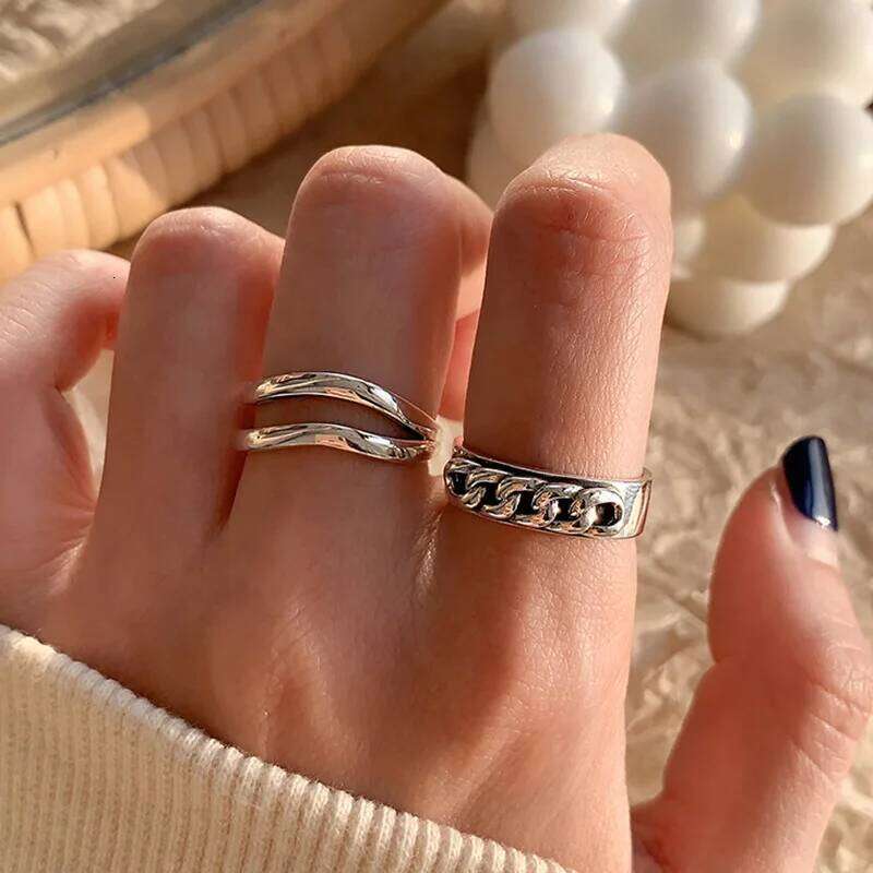 VENTFILLE 925 Sterling Silver Ring For Women Geometric Punk Trend Open Retro Unique Asymmetric Jewelry Gift Wholesale H260312