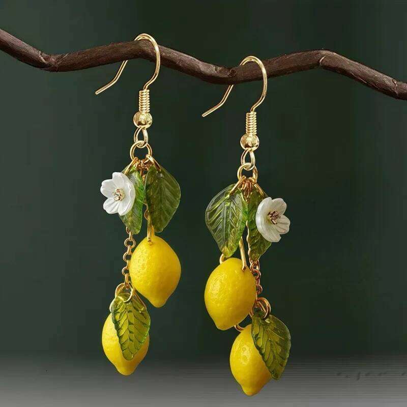 LATS Cute Yellow Fruit Lemon Little Flower Green Pendant Necklace for Women Fashion Earrings Jewelry Gifts H260312