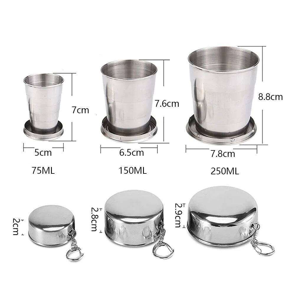 1 Piece Stainless Steel Folding Outdoor Portable Camping Drinking Cup Detachable Foldable with Keychain Drinkware Z260314