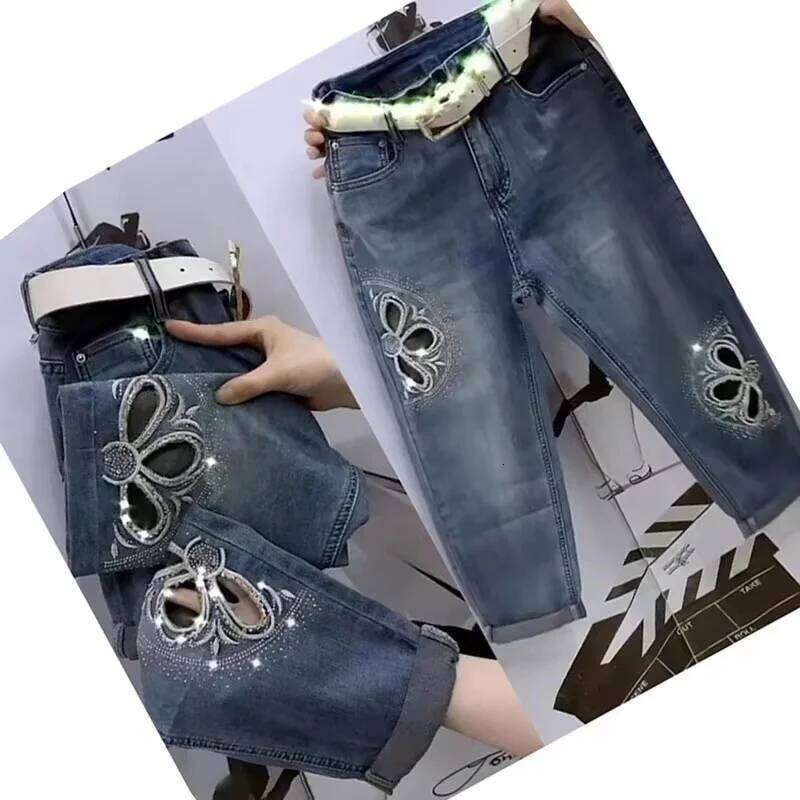 New High Summer Elastic Waist Women's Korean Version Of Loose Straight Harem Denim Broke Jeans Pants Female Z260313
