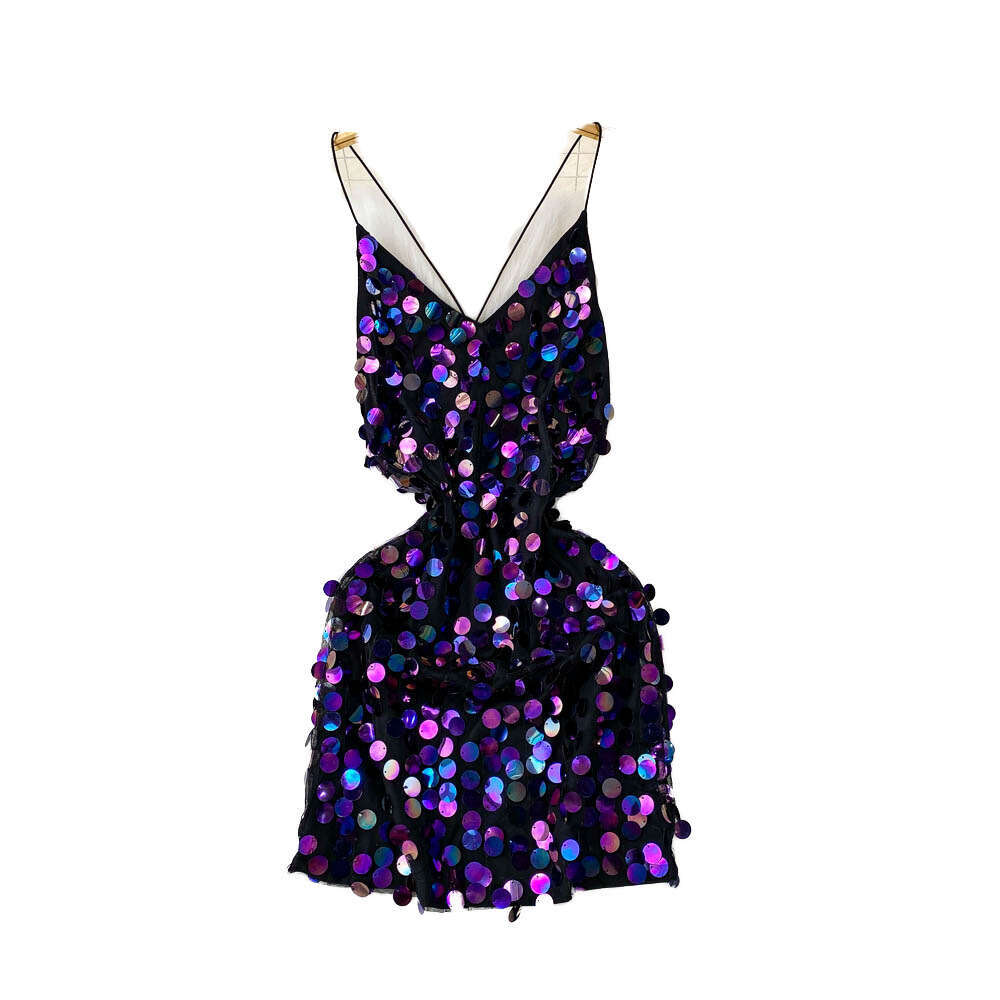 2026 high-end sparkling sequin V-neck backless camisole dress designed A12 specifically for performances