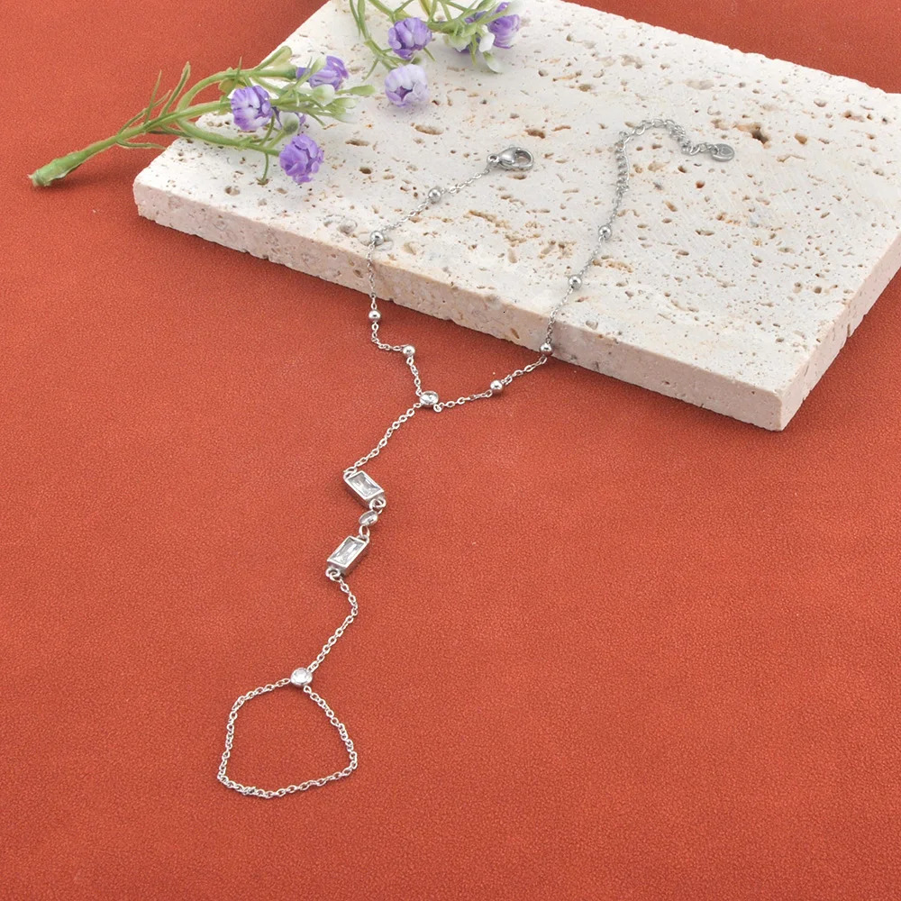 Lokaer Stainless Steel Zircon Hand Chain Bracelet Ring for Women 18k Gold Plated Bracelets Link Adjustable Party Jewerlry B25223 260313