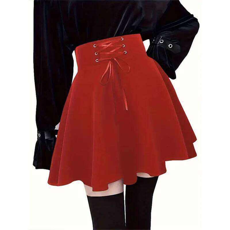 Streetwear Mall Goth Women Harajuku Y2k E-girl High Waist Bandage Black Mini Skirt Dark Gothic Punk Emo Alt Club Wear Z260314