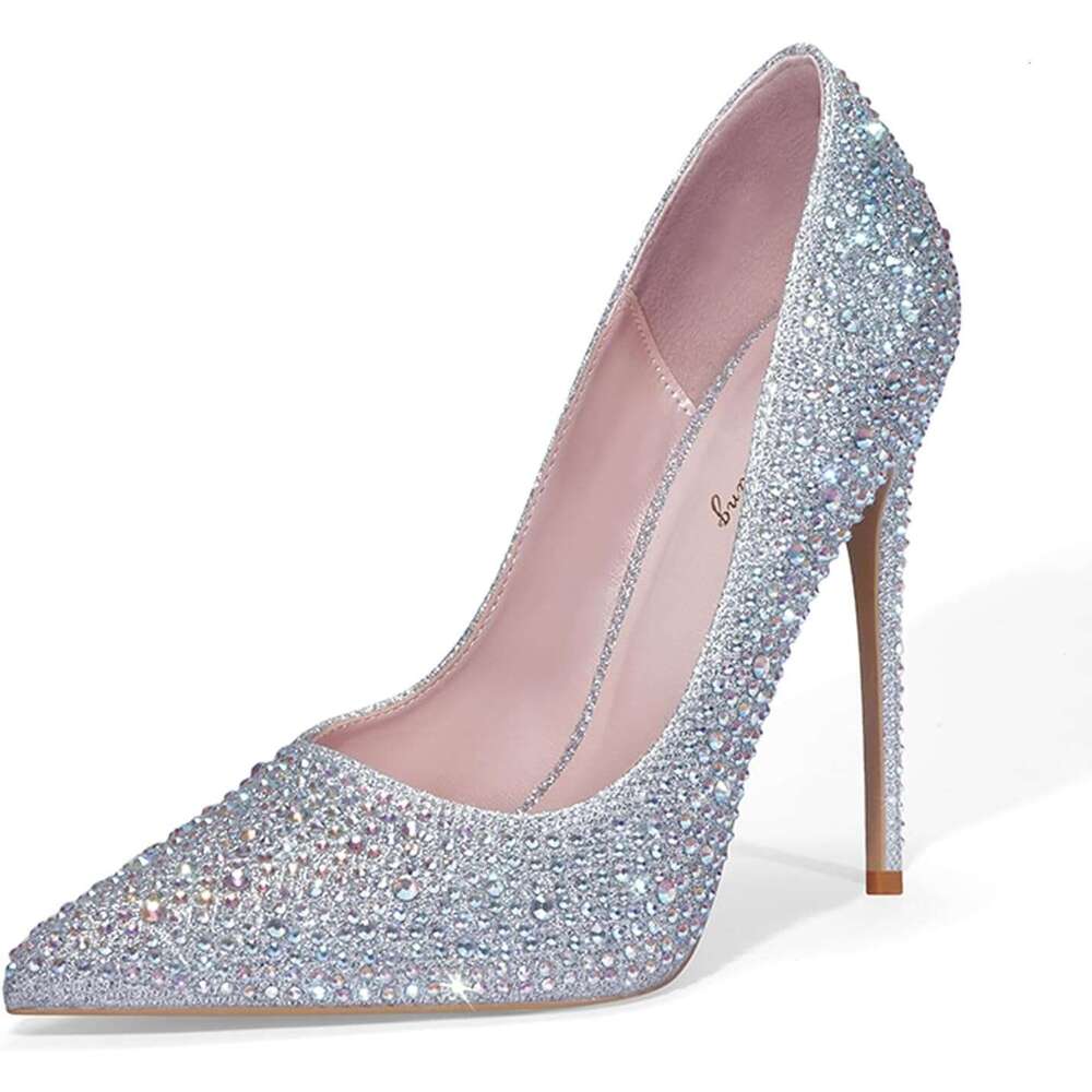 Pumps Pointed Toe High Heel Glitter Rhinestone Sparkly Prom Stiletto Wedding Heels Bride Shoes For Women MOJIDASHU