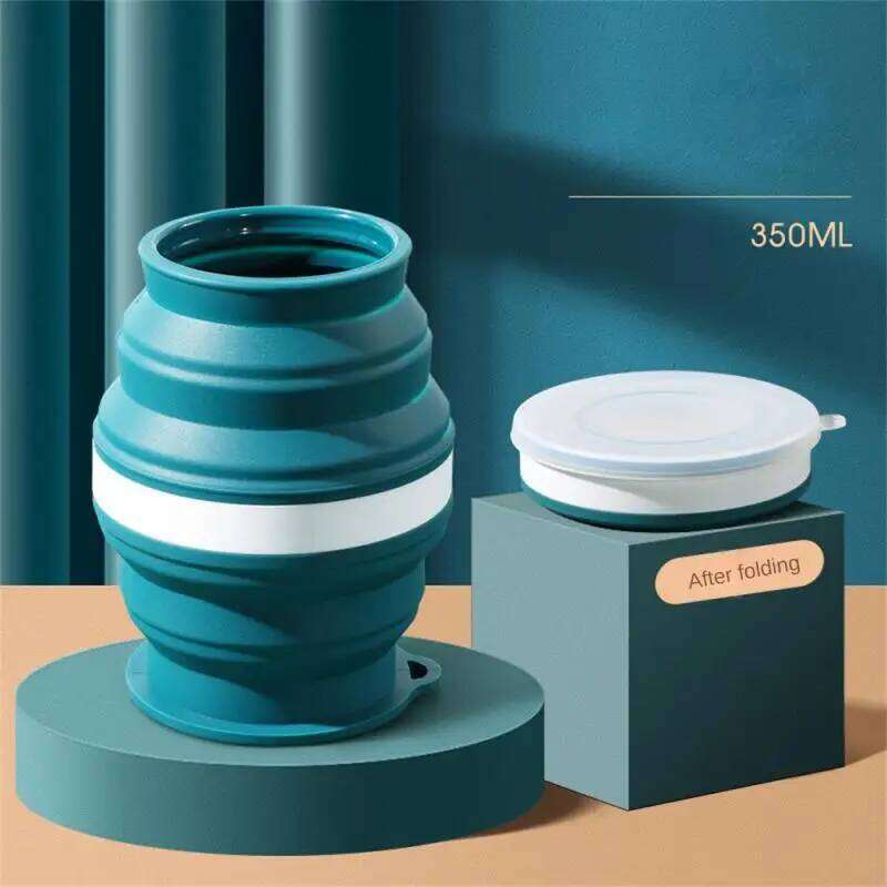 Portable Silicone Cup Foldable Travel Mug Heat Resistant Collapsible Water Cups with Lid Lanyard for Outdoor Camping Drinking Z260314