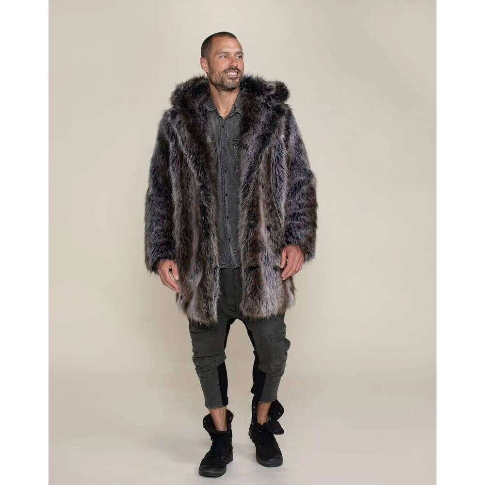 Hot Selling Men's Thick Hooded Personality Winter Mid-Length High Quality Faux Fur Coat Z260313