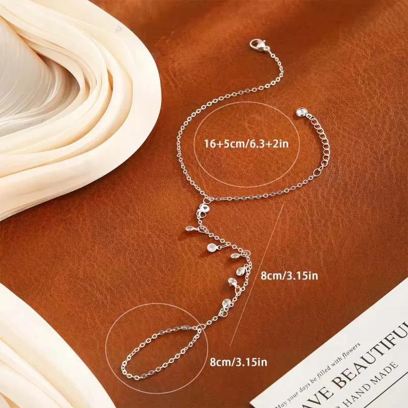 Stainless Steel Zircon Finger Bracelets for Women Trendy Metal Crystal Long Tassel Bracelets Rings Party Jewelry Accessories 260313