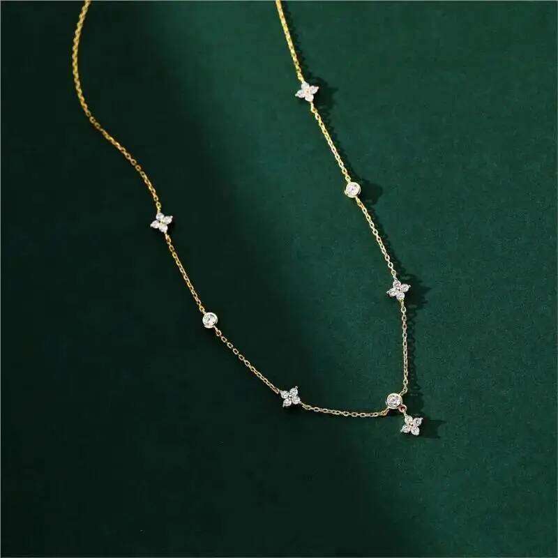 Light Inlaid Zircon Flower Chain Necklace for Women Stylish Style Princess Party Jewelry Girls Birthday Gifts H260312